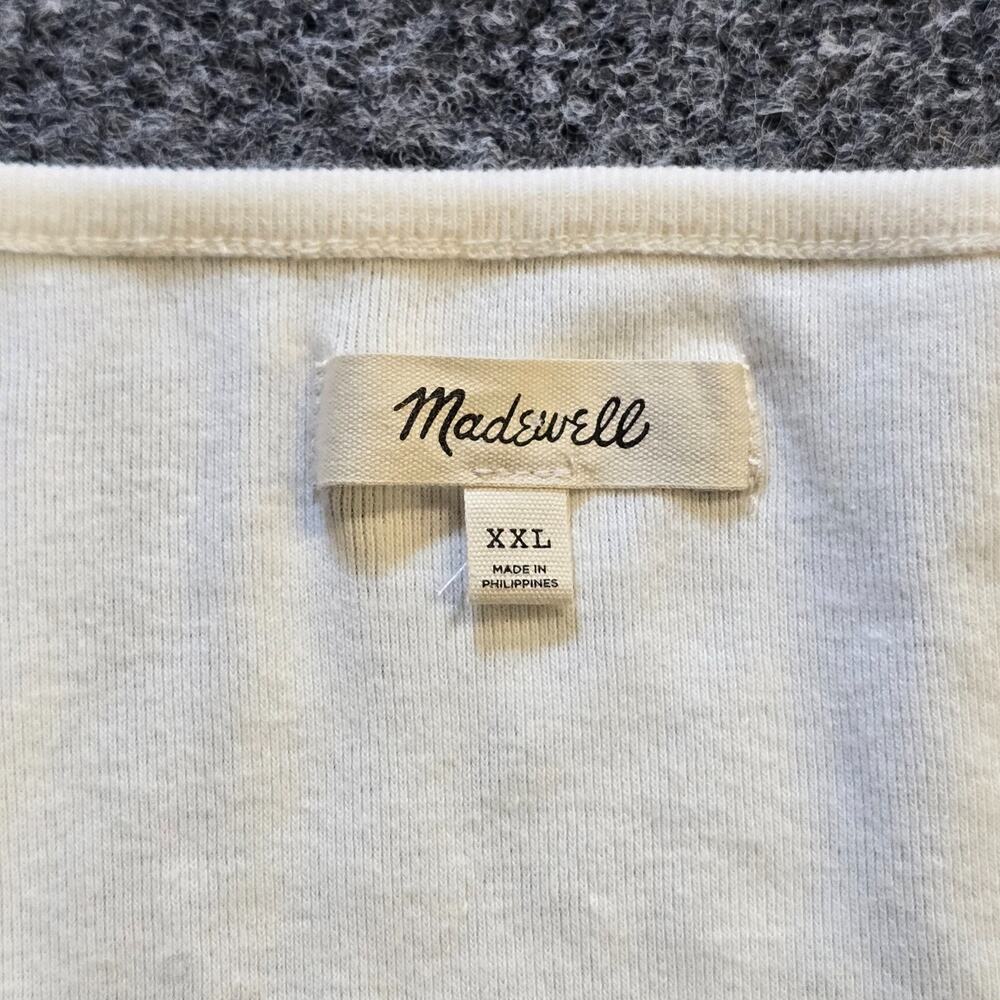 Madewell Top Womens Size XXL White Henley Puff Sleeves Round Neck Capsule Casual - Picture 3 of 9